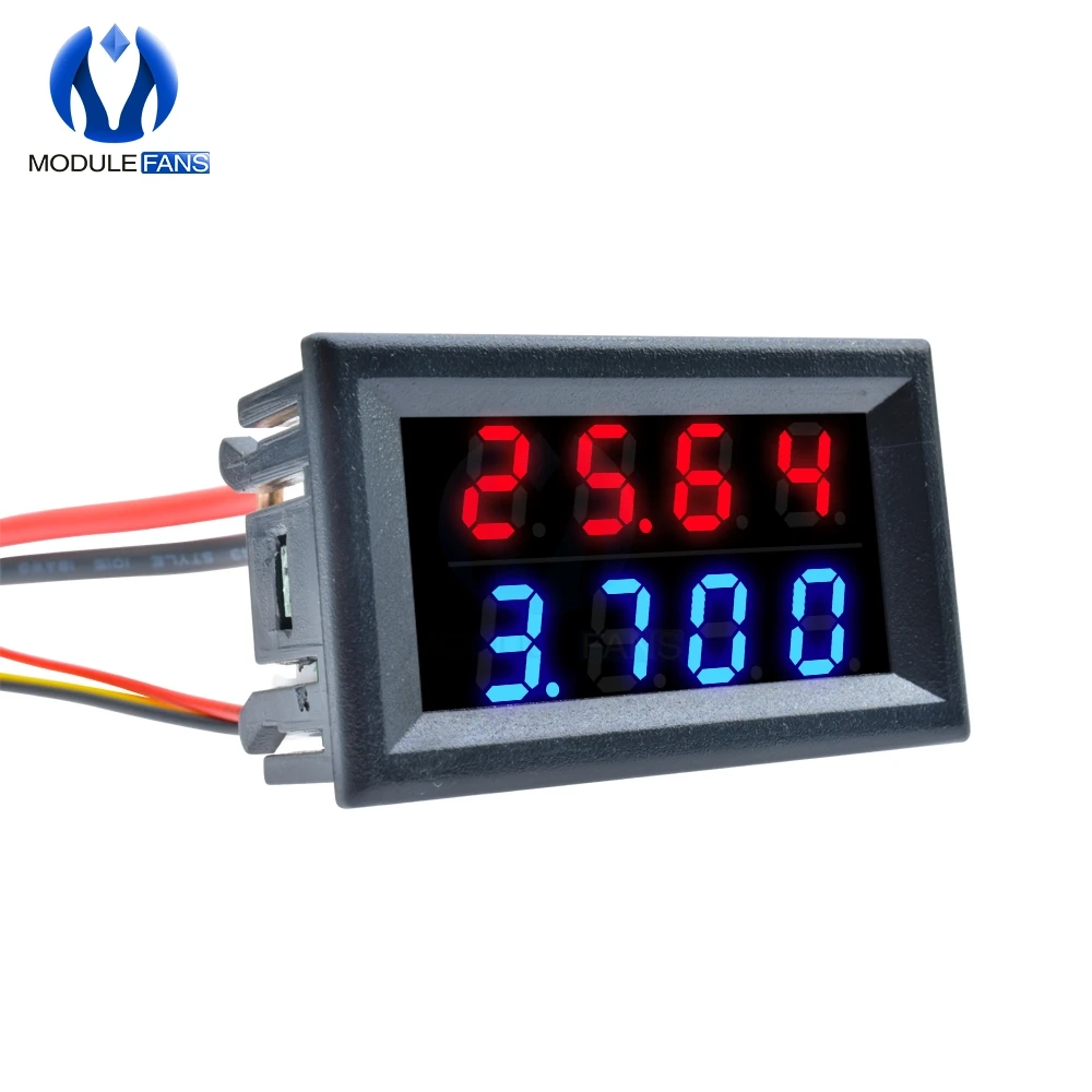 

Blue Red 0.28" 0.28 INCH Digital LED 0-100V 10A Voltmeter Ammeter Amp Dual Voltage Meter Gauge Connectors 5 Wires