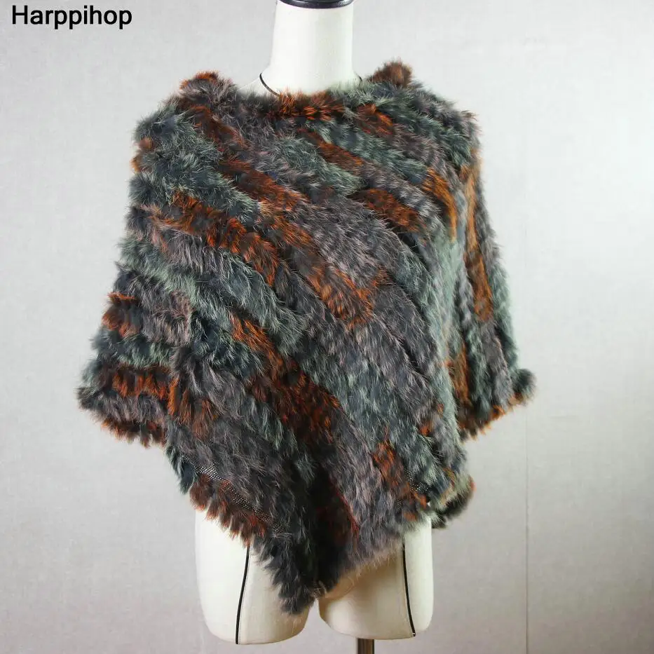 Harppihop Knitted rabbit fur shawl poncho stole cape scrap wrap women\'s garment Pashmina