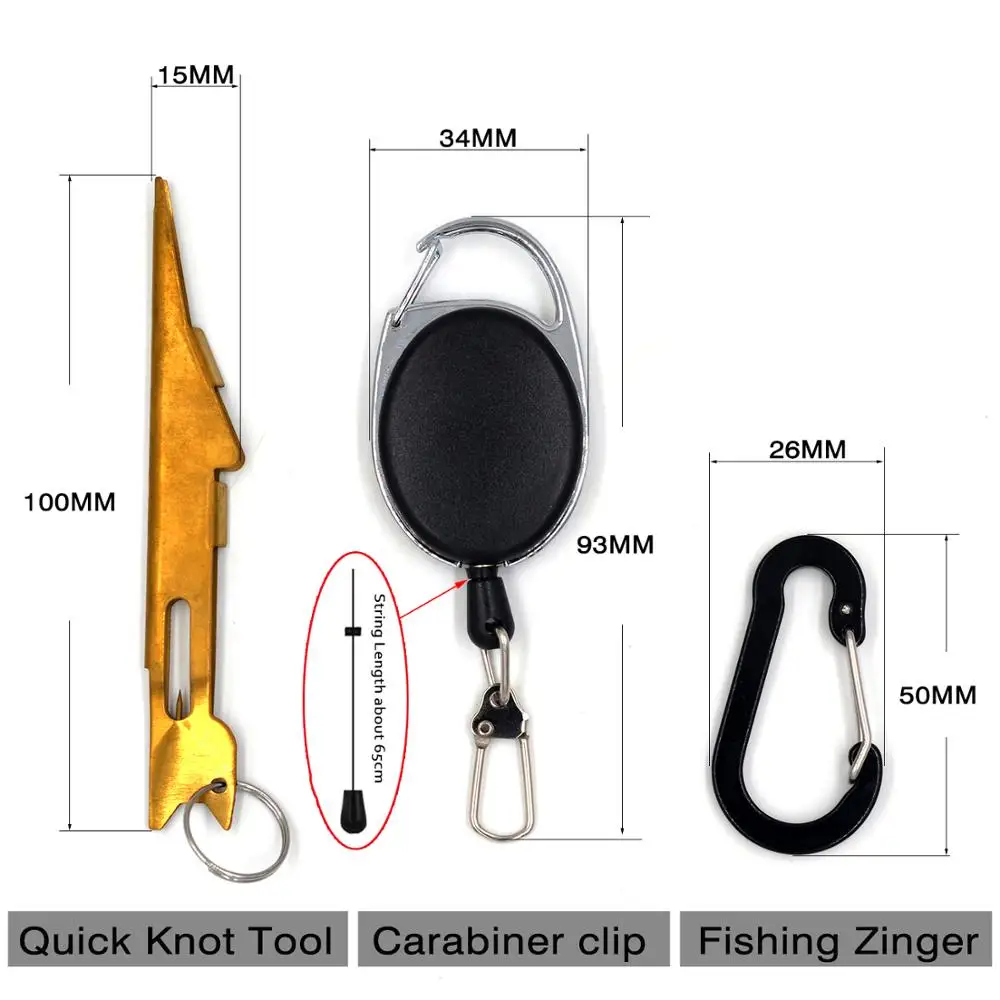 MNFT Quick Nail Knot Tying Tool / Knot Tyer Hook Tier & Hook Eye Cleaner For Fly Fishing Tackle with Retractor Zinger Carabiner