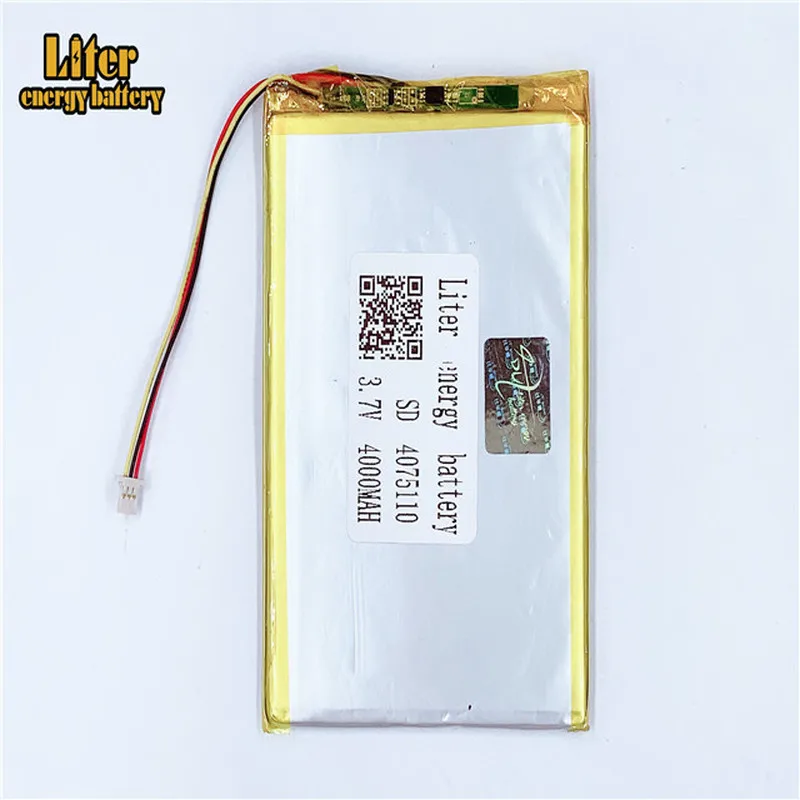 1.0MM 3pin connector 4075110 3.7V 4000mah tablet pc 7 inch lipo battery in rechargeable Batteries with full capacity