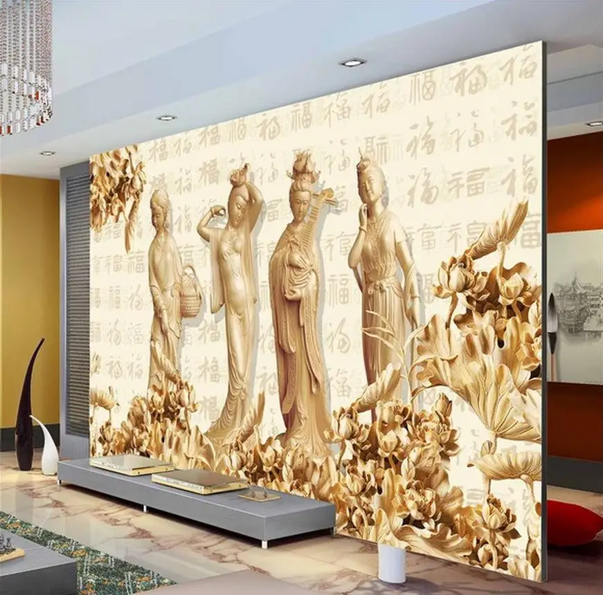 

mural 3d wallpaper Female wood carving background wall living 3d wallpaper 3d bathroom wallpaper