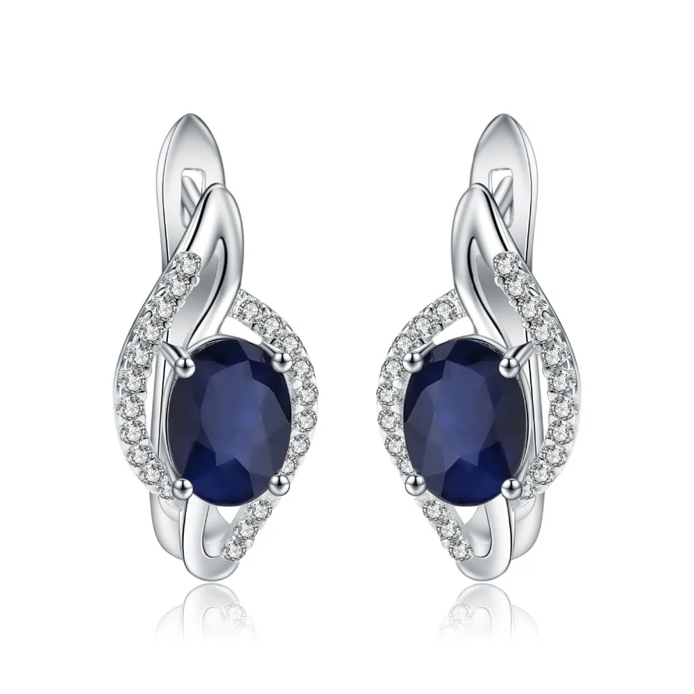 GEM\'S BALLET 3.32Ct Natural Blue Sapphire Engagement Earrings 925 Sterling Silver Gemstone Stud Earrings for Women Fine Jewelry