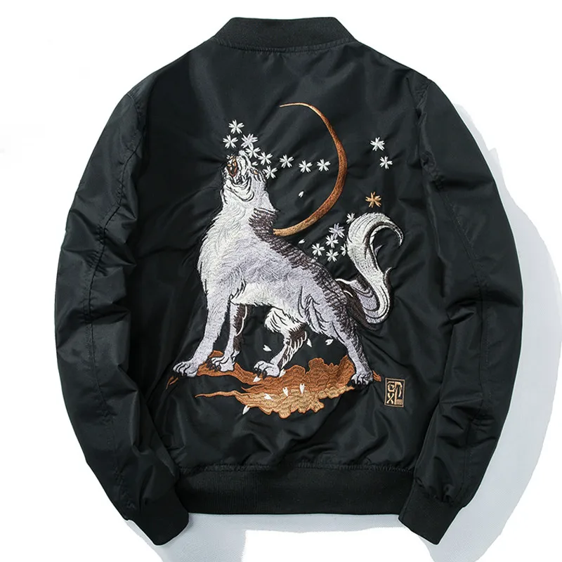 

Bomber Jacket Embroidery Mens Wolf Air Force Pilot Jacket Male Spring Autumn Baseball Jacket Motorcycle Coat Hip Hop Streetwear