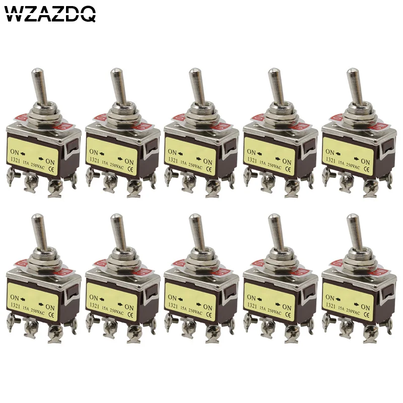 10pce high quality button switch 1321 wall rocker toggle switch six legs two gears silver contacts