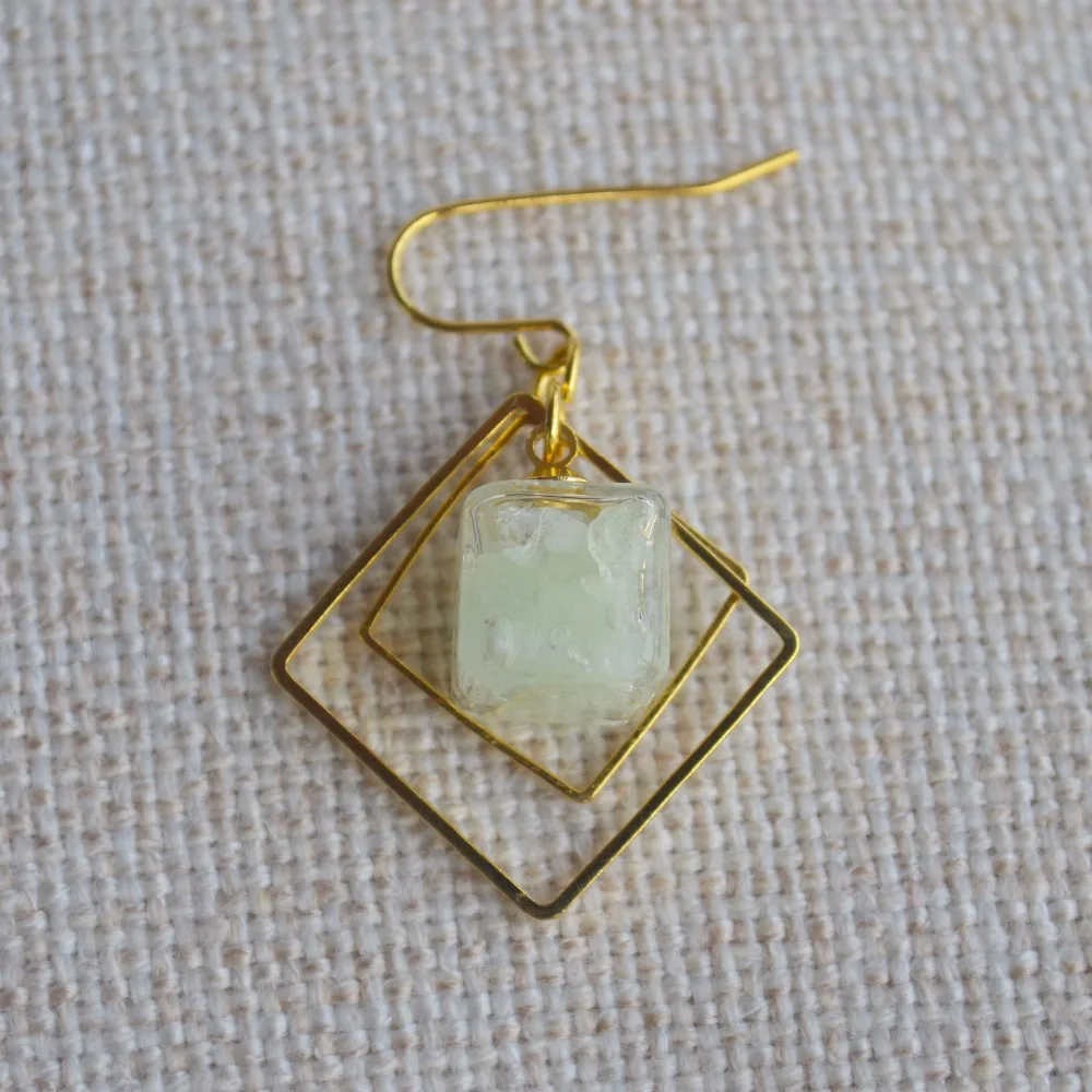 Green Glow In The Dark Cube Square Geometry Long Gold Color Drop Earrings For Women Boho Fashion Jewelry Bohemian Handmade Cute