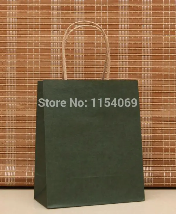 50pcs/lot 18x15x8cm Dark Green Kraft Paper Bag Party Favor Jewelry Cosmetics Boutique Packaging Bag Paper Gift Bags With Handle