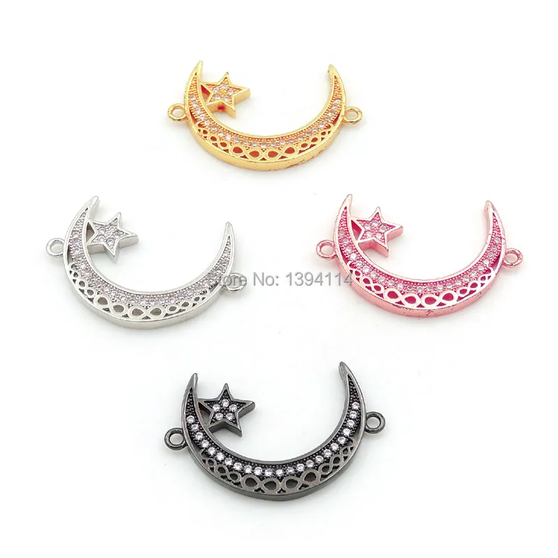 27*17*2mm Micro Pave Clear CZ Crescent Connector With Star Fit For Women As DIY Bracelets Accessory