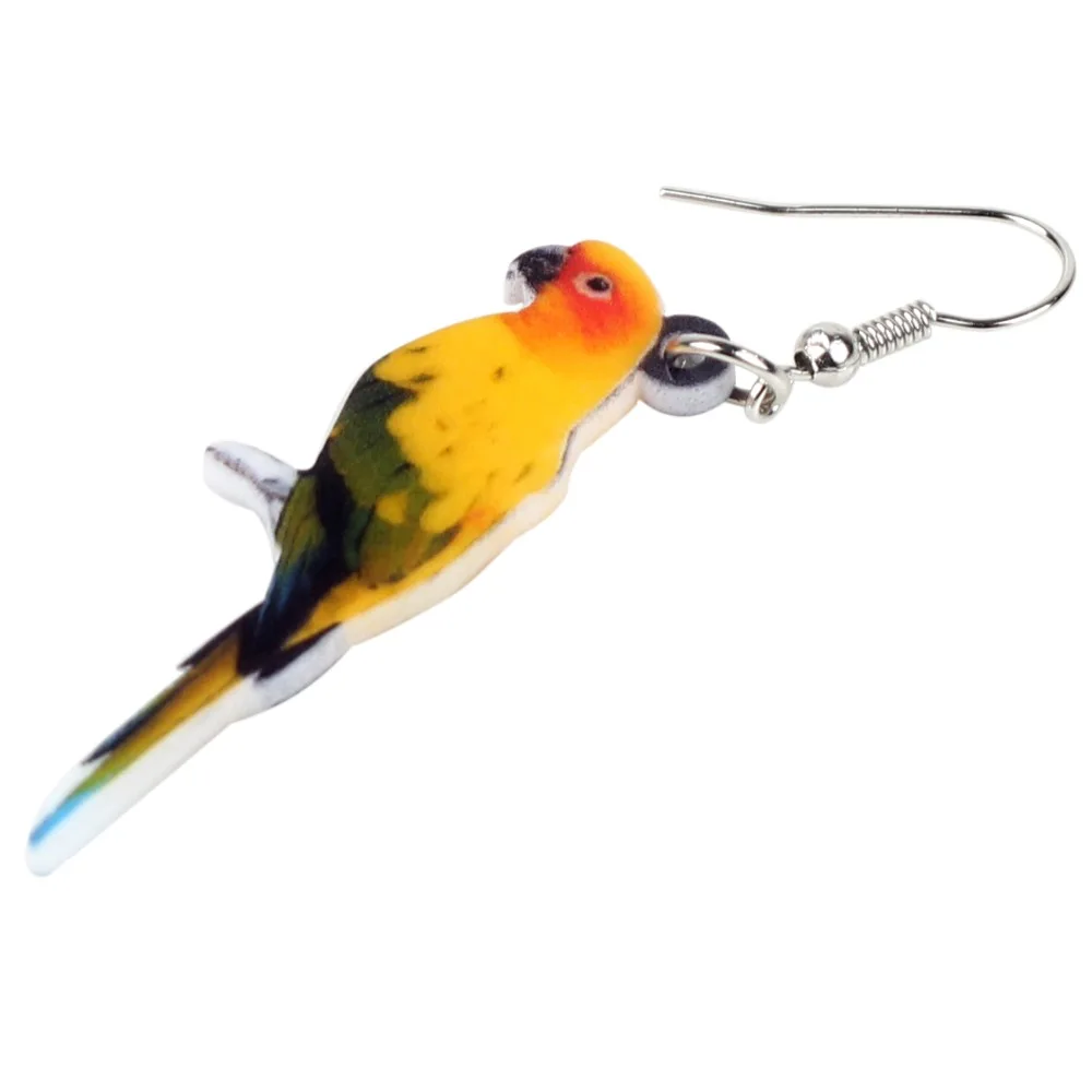 WEVENI Acrylic Sun Parakeet Parrot Bird Earrings Big Long Dangle Drop Novelty Jewelry For Women Girls Teens Tropic Animal Charms