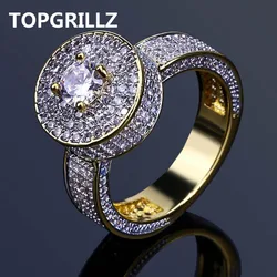 TOPGRILLZ New Style Fashion Hip Hop Gold Color Full Iced Out Bling Jewelry Ring Micro Pave Cubic Zircon Round Rings 7 8 9 10 11