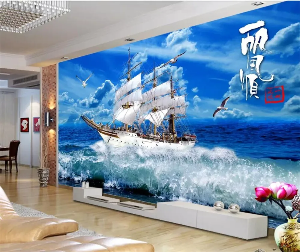 beibehang papel de parede Custom 3d wallpaper new wave of raging windsurfing TV backdrop decorative painting wallpaper 3d mural