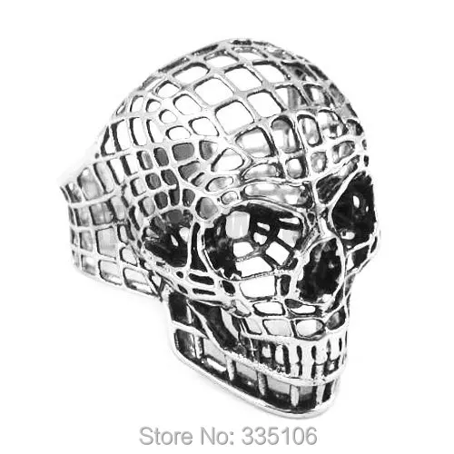 Silver Gold Hollow Out Skull Biker Ring Stainless Steel Jewelry Spider Web Motor Biker Mens Ring Wholesale SWR0328A