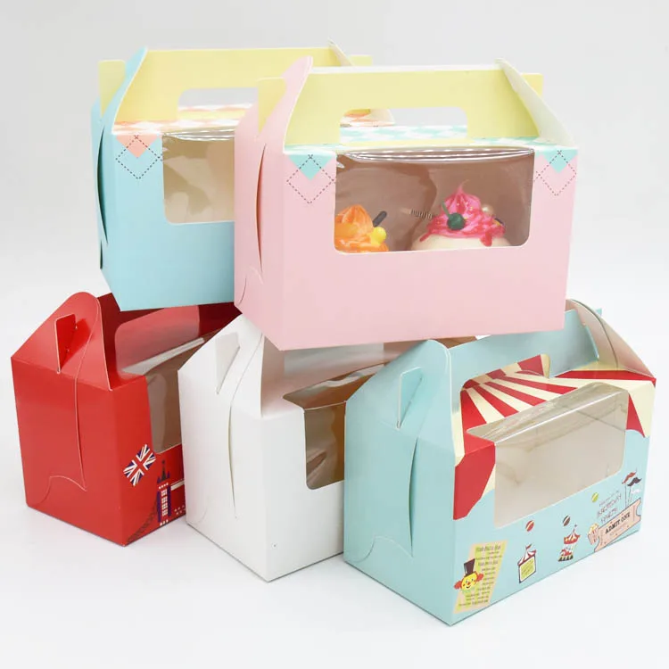 

100Pcs Cupcake Boxes Handle Window Kraft Paper Gift Packaging Box For Kids Birthday Home Party Circus Soldier Customized