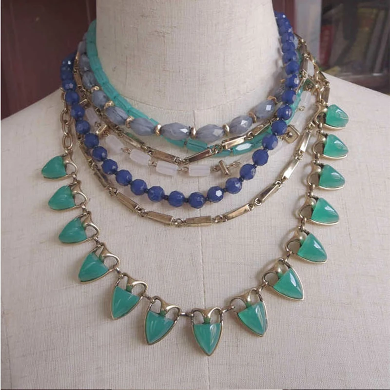 Fashion Layer Multi Rows Green Resins Necklace Luxury Many Free Wearing  Marble Choker Beads Statement Necklace For WomenCollies