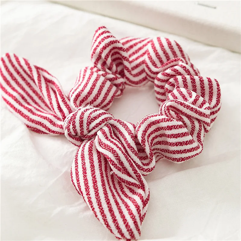 Bunny Ears Hair Scrunchies Elastic Hair Bands Striped Hair Ties Bowknot Scrunchie Sweet Ponytail Holder Girls Hair Accessories