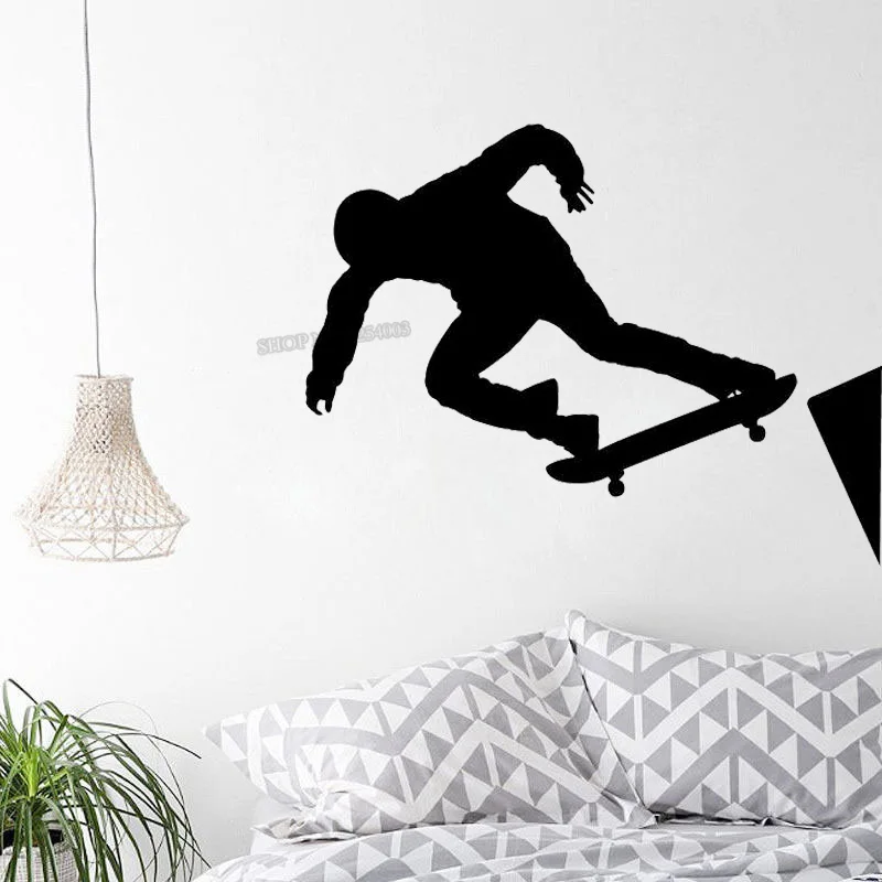 Wall Jumping Skateboarder Sticker Stunt Trick Skateboarding Wall Sticker Sport Art Decal For Boys Room Art Mural Home Decor L031