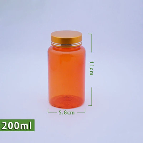 

20pcs 200ml Orange Color PET Medical Empty Bottles, Pill Bottle, Capsules Bottles, Plastic Bottles with Metal Golden Cap