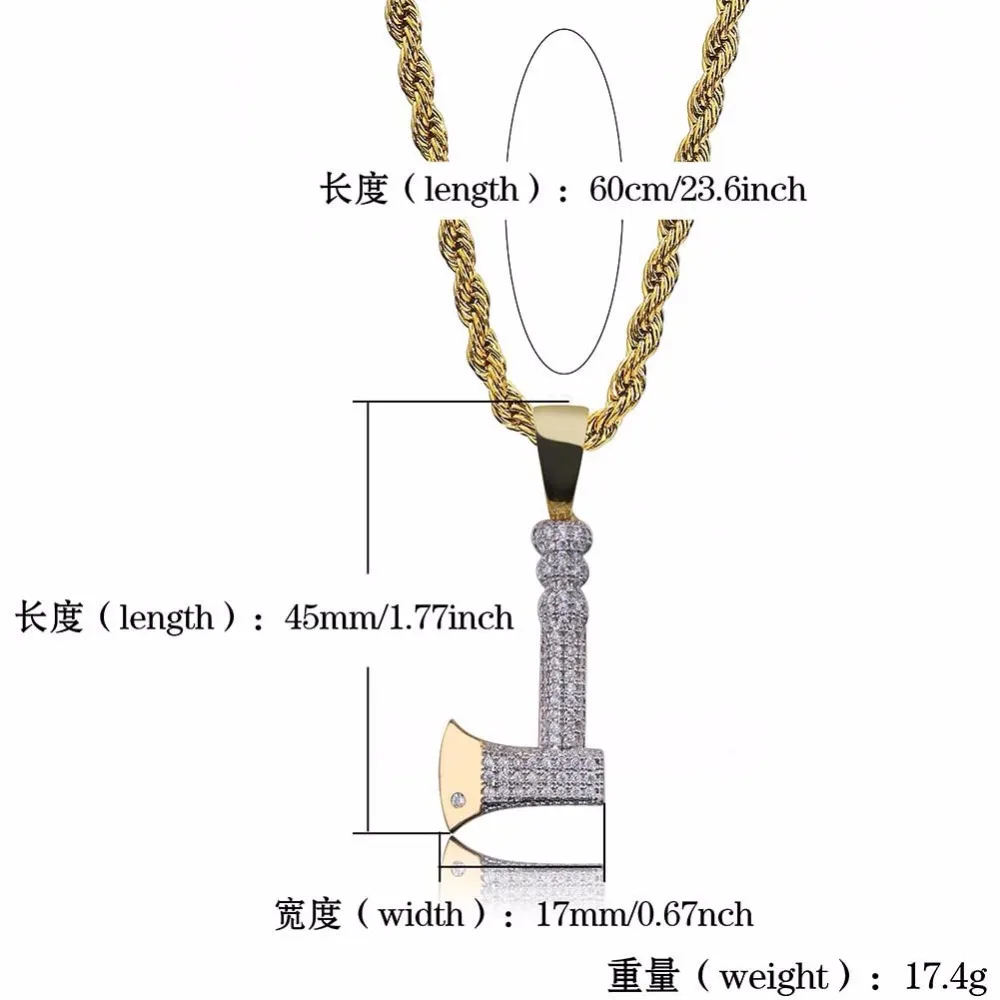 Bling Iced Out Axe Hatchet Pendants Necklaces for Men AAA+CZ Stone Ice Out Hip Hop Rapper Jewelry Drop Shipping