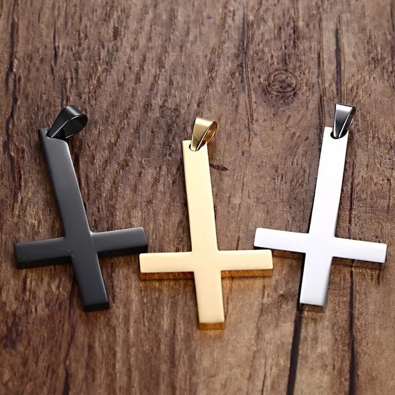 Meaeguet Stainless Steel Upside Down Cross Inverted Cross of St Peter Pendant Necklace Lucifer Satan Satanism Gothic jewelry