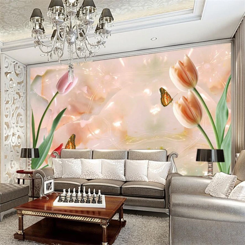 Beibehang 3 d wallpaper Tulip reflection 3 d luxurious bedroom sitting room wall mural papel de parede wallpaper for walls 3d