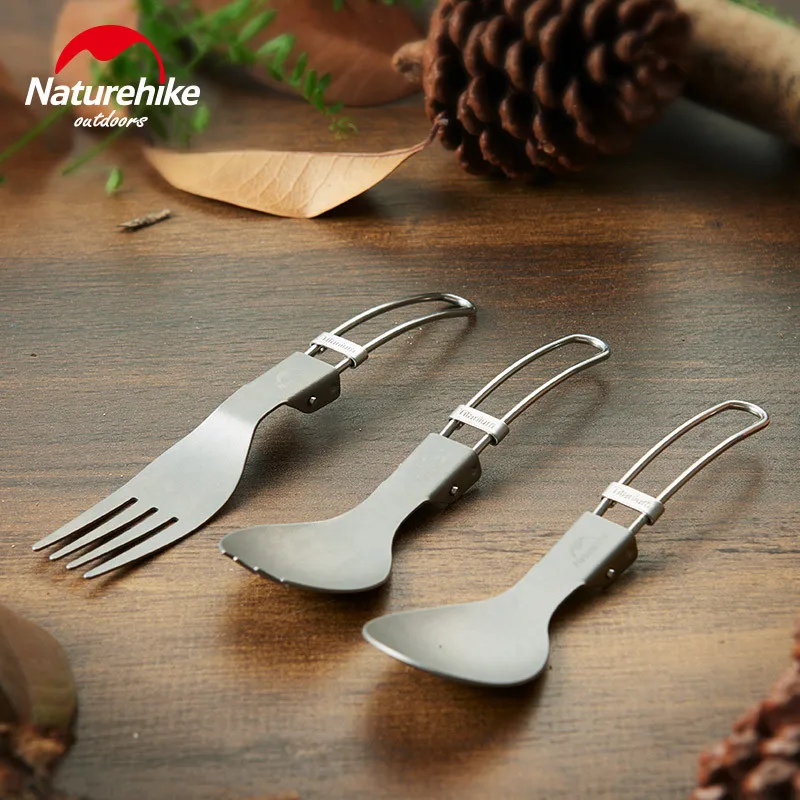 Naturehike Folding Titanium Tableware Portable Multifunctional Tableware Metal Anti-Skid Knife Fork Spoon Outdoor Camping Picnic