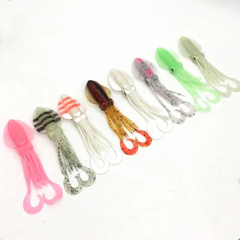 10Pcs*12cm/15cm/18cm Fishing Soft Lure Luminous Squid Jig Fishing Tuna Lure Octopus Skirt Sea Fishing Wobbler Bait Troll Leurre