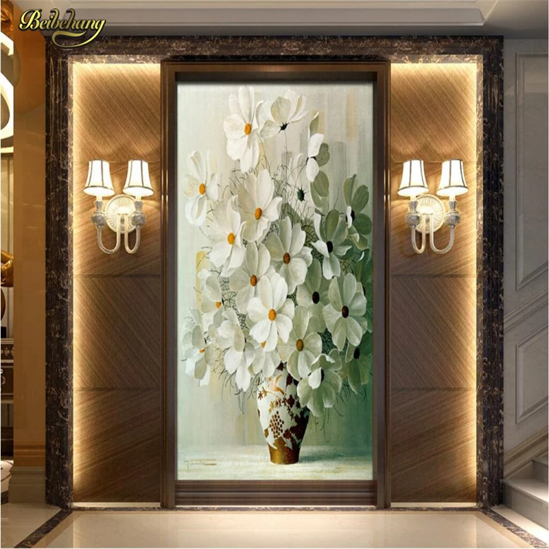 

beibehang Custom photo wallpaper wall murals wall stickers holding a vase in white white daisy oil painting a mystery background