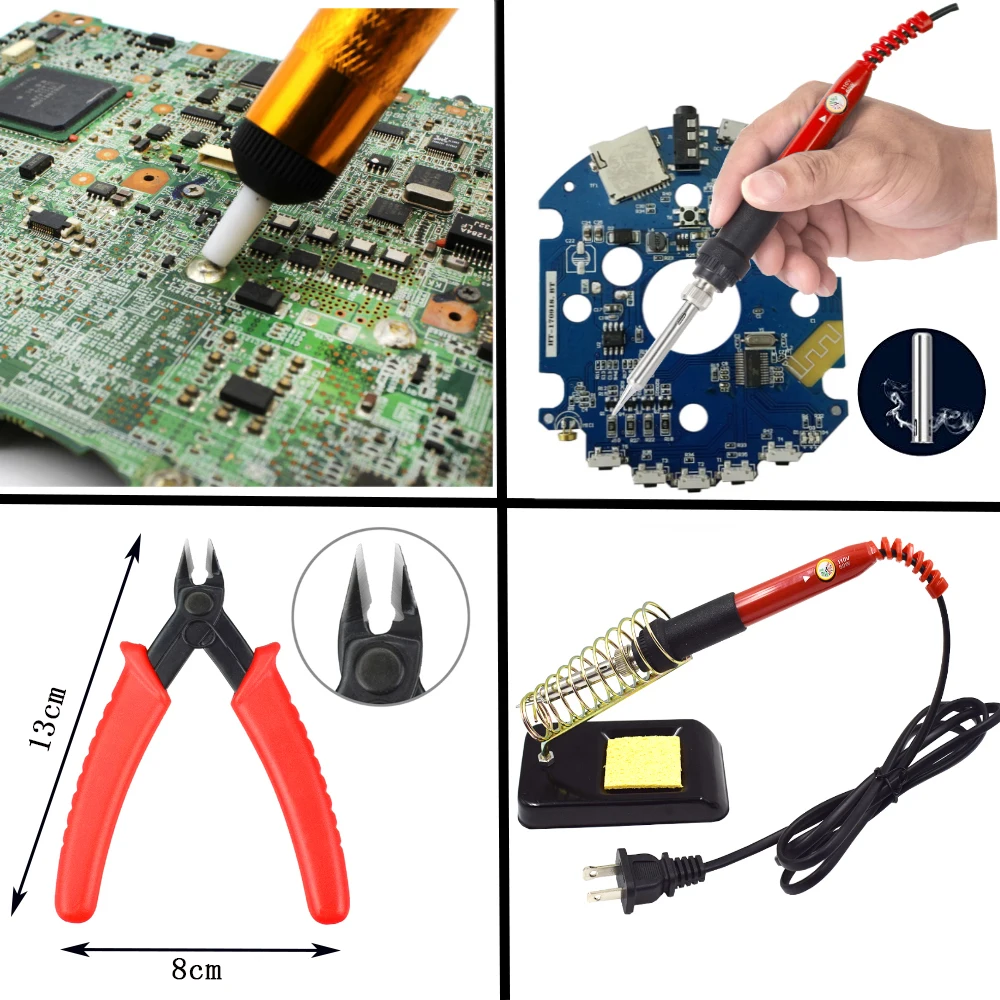 Chanseon New EU/US 60W Adjustable Temperature Electrical Soldering Iron Kit Welding Repair Hand Tool Set with Welding Tools