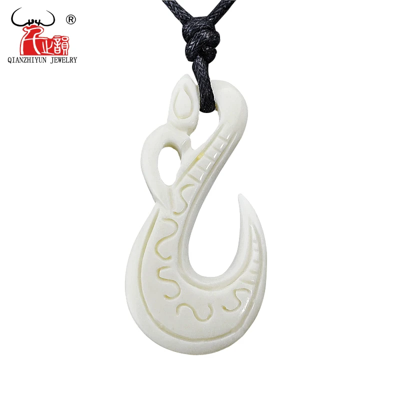 GX042 New Zealand Maori jewelry hand-carved yak bone Fish Hook pendant Primitive tribes totem amulet Hawaii pendant for surfing