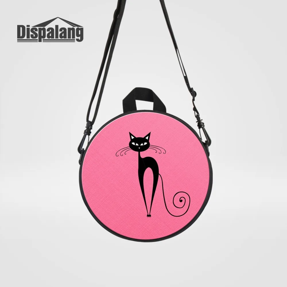 Cute Cat Print Round Messenger Bag For Kindergarten Girls Crossbody Bookbags Baby Mini Shoulder Bag For Traveling Custom Bagpack