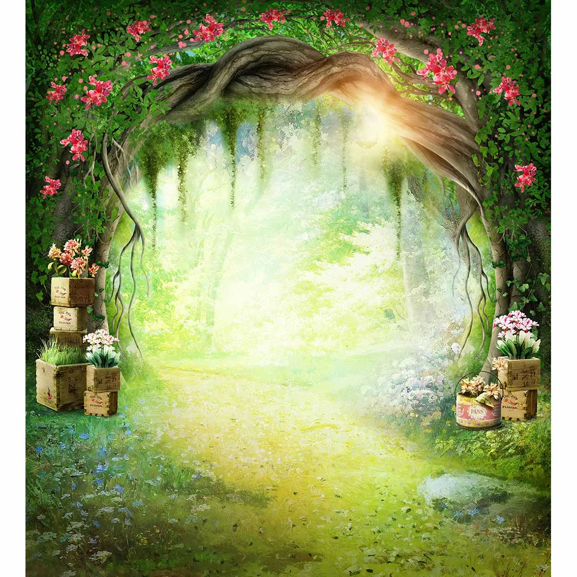 Funnytree 사진 영역 봄 사진 배경 숲 요정 꽃 원더 랜드 파티 부활절 배경 photophone