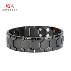 Oktrendy New Casual Style Men Magnetic Bracelet Simple Black Stainless Steel Bracelets for Arthritis Health Care Jewelry Gifts