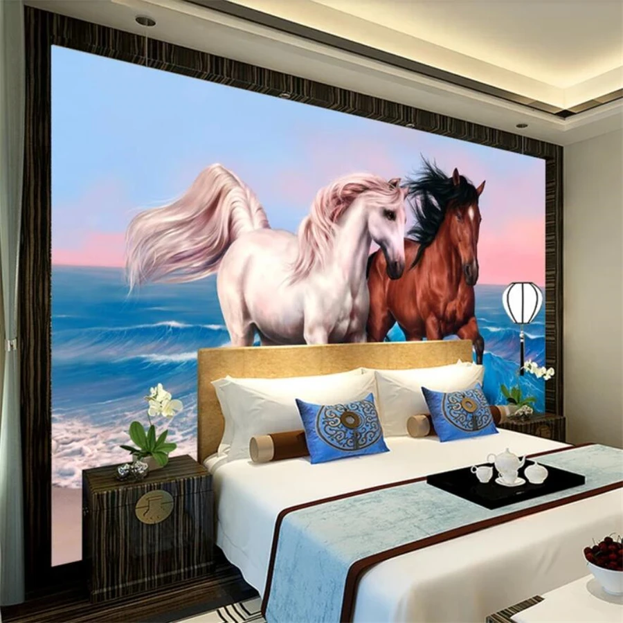 Custom wallpaper 3D stereo photo mural running horses wild horses horse group oil painting background wall paper papel de parede