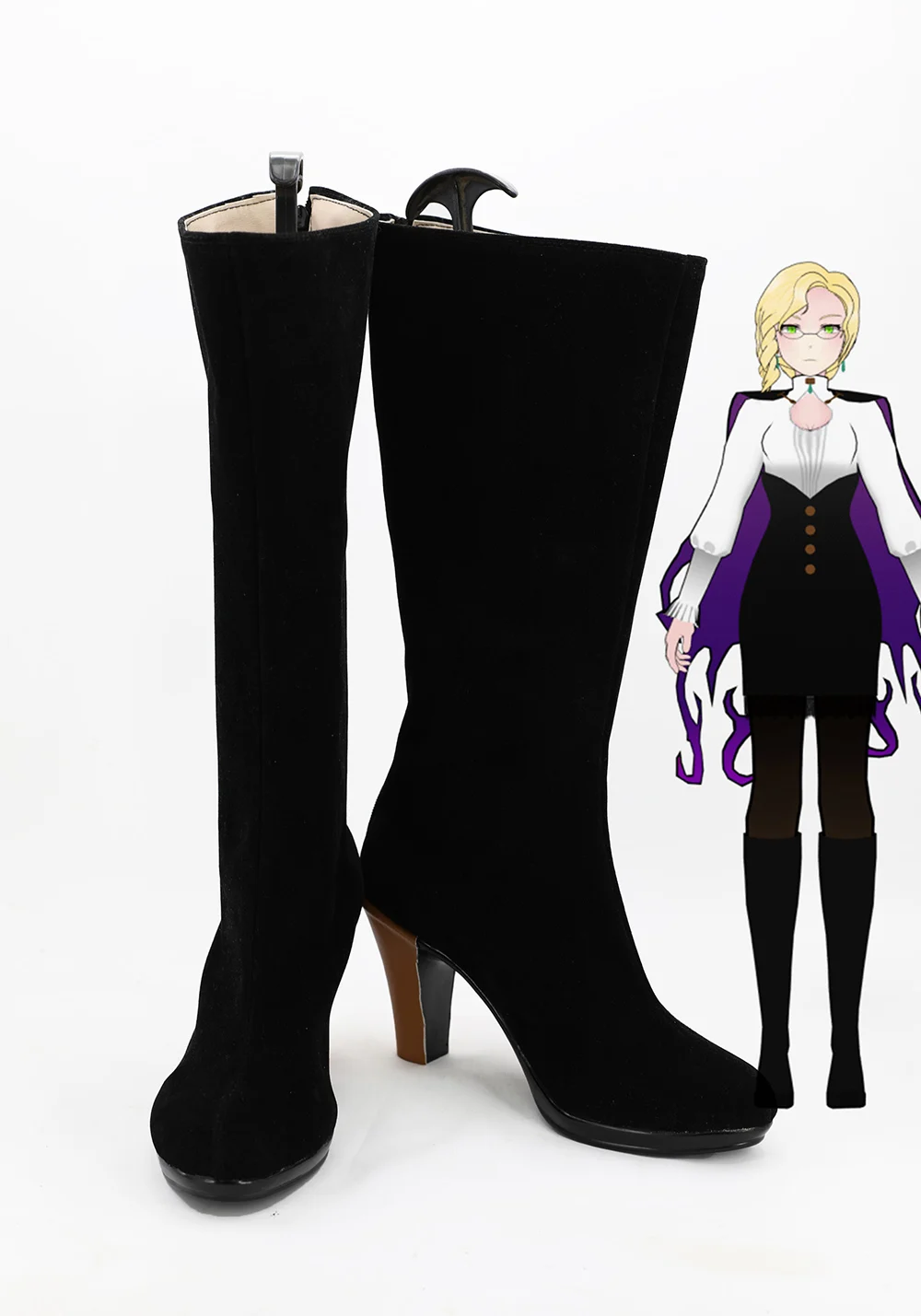 Glynda Goodwitch Shoes Cosplay Anime R-W-B-Y Glynda Goodwitch Cosplay Boots High Heel Shoes Black Costume Made Any Size