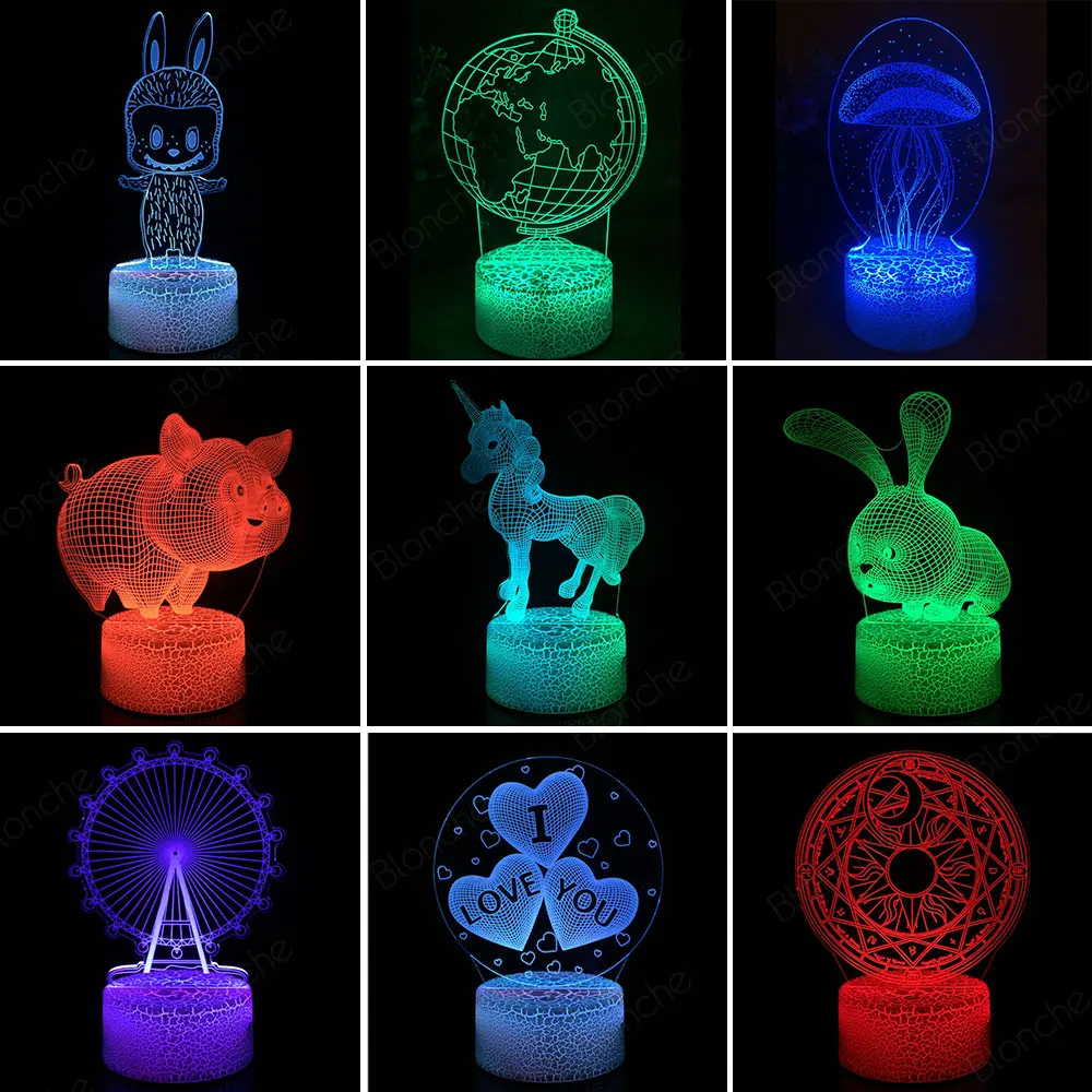 

Creative Shape 3D LED Night Light Transparent Acrylic Touch Table Lamp Illusion Home Bedroom Bedside Decoration Desk Lamp