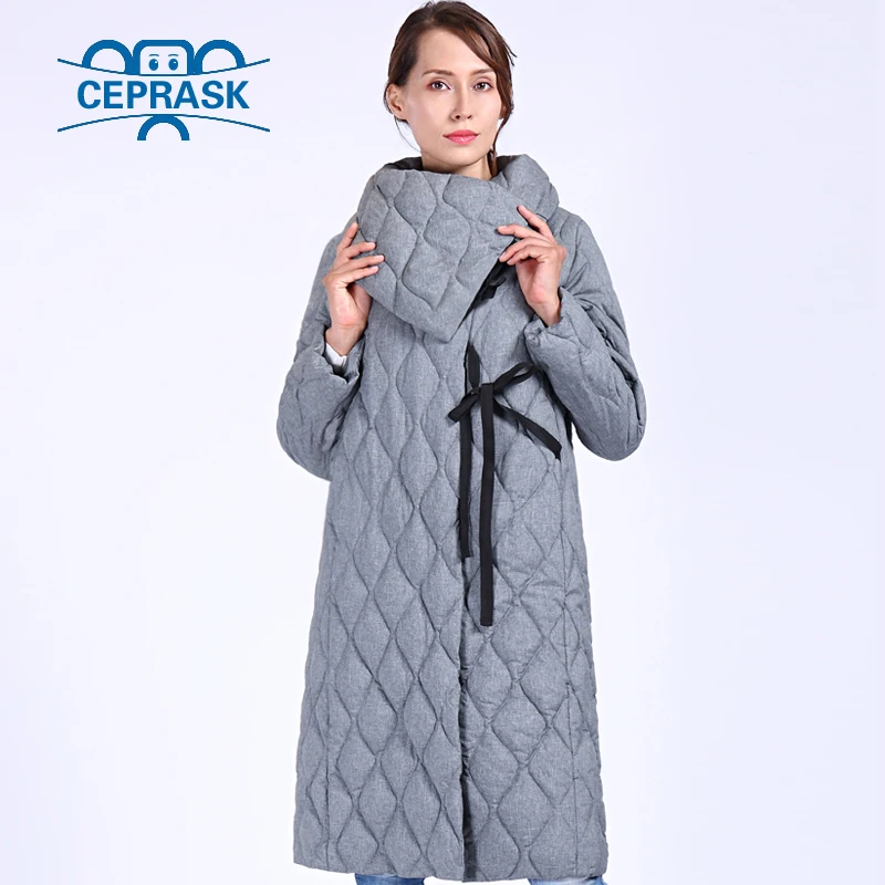 CEPRASK 2023 New High Quality Thick Parkas Quilted Long Winter Jacket Women Bio fluff Hooded Warm Winter Coats Outerwear