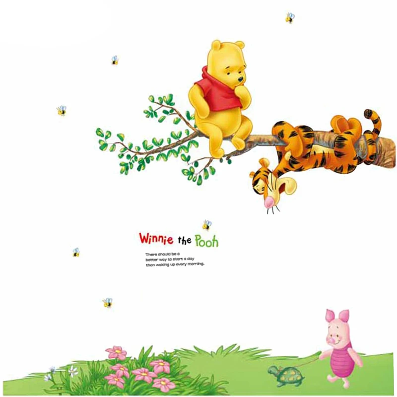 Winnie The Pooh Bear With Tiger Pig Wall Stickers For Kids Room Home Decoration Cartoon Animals Mural Art Children\'s Wall Decals