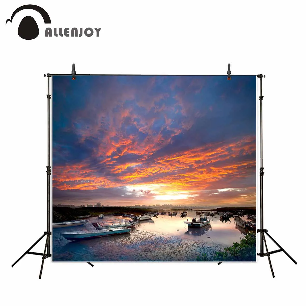 Allenjoy photography background Fire clouds beautiful sunset beach fishing boat life natural children photos camera fotografica