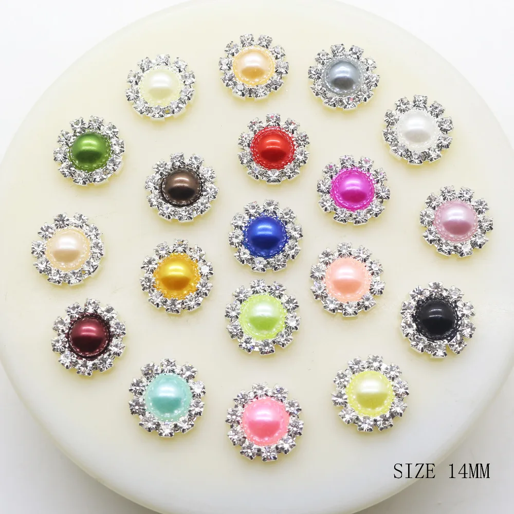 Moda nuovo 10 pz/lotto 14mm Flatback Mix colore perla fai da te argento pulsante accessori decorazione di cerimonia nuziale cucito raccordo