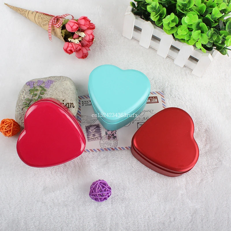 100Pcs Heart Shaped Candy Box Romantic Wedding Birthday Christmas Favor Metal Tin Sweets Jewelry Boxes gift Wrap