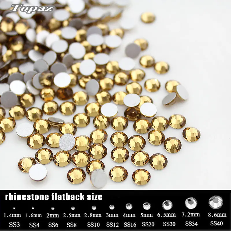 SS4-SS34 Topaz Color rhinestone for Nail Art,(288-1440pcs)/pack Flat back Non Hotfix Glue on Nail Art Rhinestones,Boutique