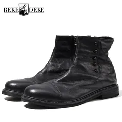 Italy Handmade Office Work Men Genuine Leather Ankle Boots Gothic Rivet Punk Footwear Motorcycle Man High Top Safety Shoes Botas