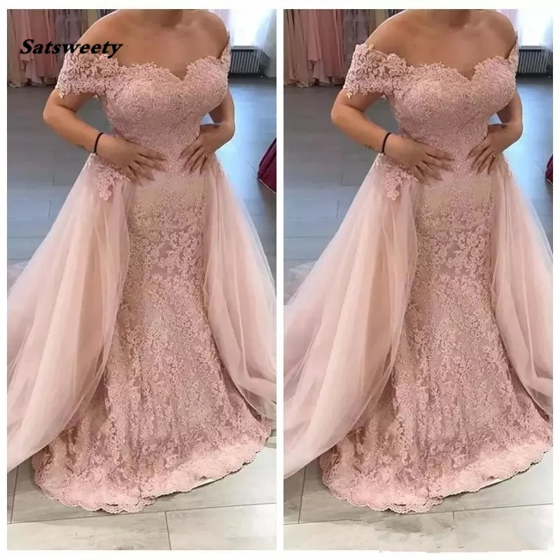 

Длинное вечернее платье-Русалка с открытыми плечами, кружевной аппликацией и шлейфом, 2022