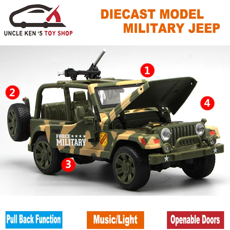 

16.5Cm Diecast Model Army Jeep Replica As Kids Metal Toys With Gift Box