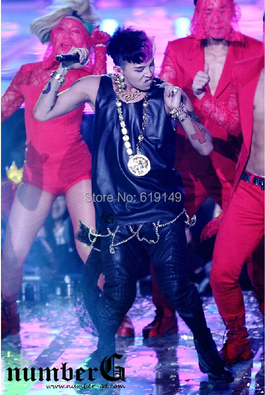 

Hot !! Men's Fashion Gd Black Chain Leather Vest Plus Size Stage Singer Costumes Clothing / Xs-xxxl