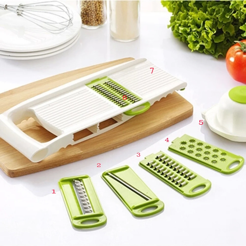 1Set Adjustable Mandoline Slicer with 4 Interchangeable Stainless Steel Blades -Vegetable Cutter Peeler Grater Julienne Slicer