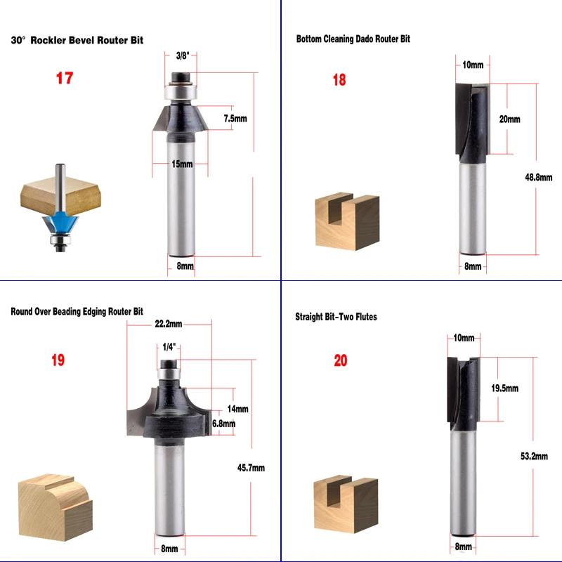 1pc 8mm Shank wood router bit Straight end mill trimmer cleaning flush trim corner round cove box bits tools Milling Cutte CHWJW