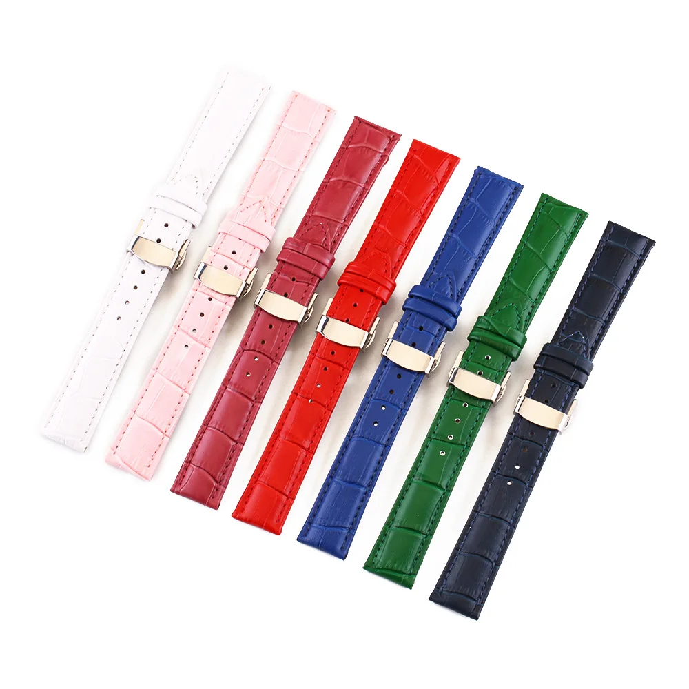 Crocodile Pattern Watchstrap 12 13 14 15 16 17 18 19 20 21 22 24mm Genuine Leather Watch Band Metal Butterfly Buckle Wrist Belt