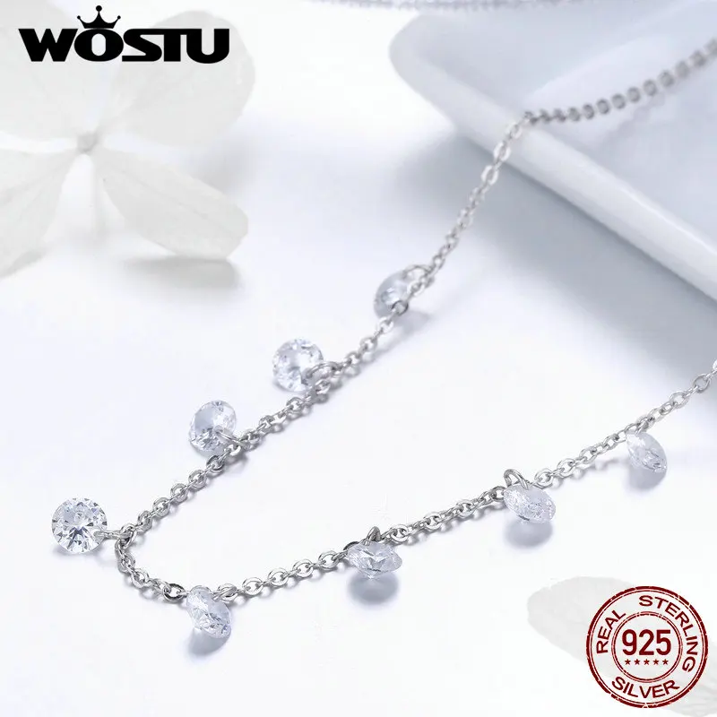 WOSTU NEW Design 925 Sterling Silver Sparkling CZ Chokers Necklace For Women Hot Fashion Jewelry Valentines Wedding Gift CQN299