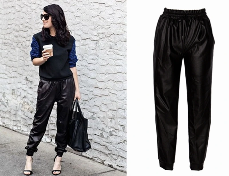 

Fashion Black Faux Leather Joggers Women Loose Jogger Pants Hip Hop Street Wear Harem Pants Women