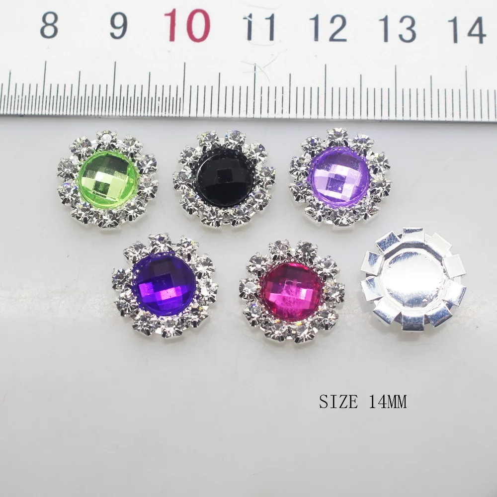 Mix Color Acrylic Rhinestones Buttons 10Pcs 14MM Round Rhinestones Decorative Diy Girl Hair Ribbon Handwork Decoration Accessory